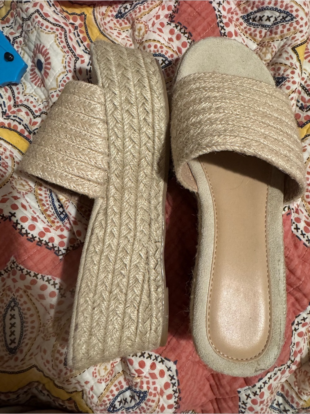 Neutral Braided Espadrille Platform Slide Sandals